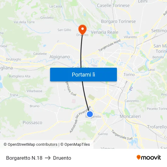 Borgaretto N.18 to Druento map