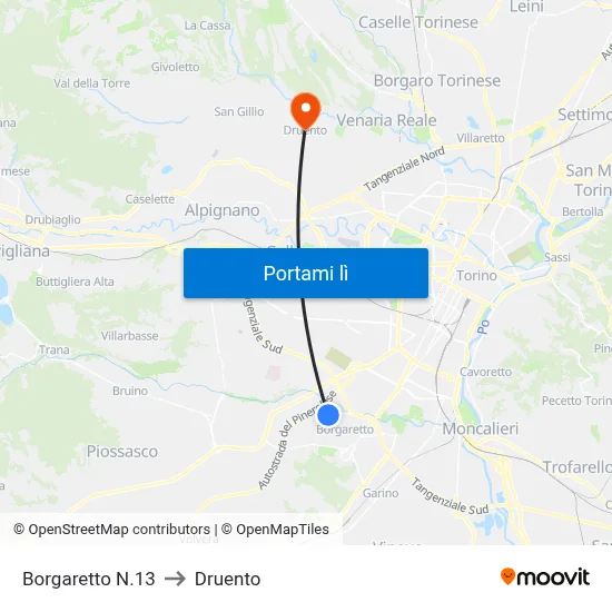 Borgaretto N.13 to Druento map
