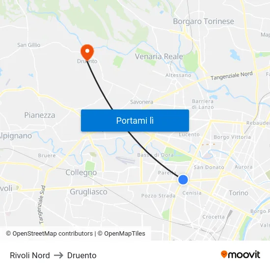 Rivoli Nord to Druento map