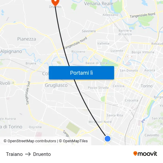 Traiano to Druento map