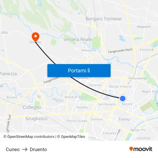 Cuneo to Druento map