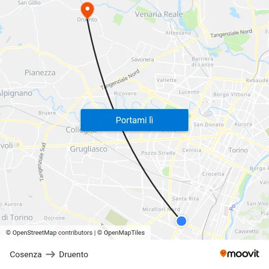 Cosenza to Druento map
