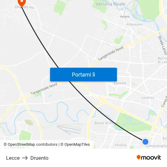 Lecce to Druento map