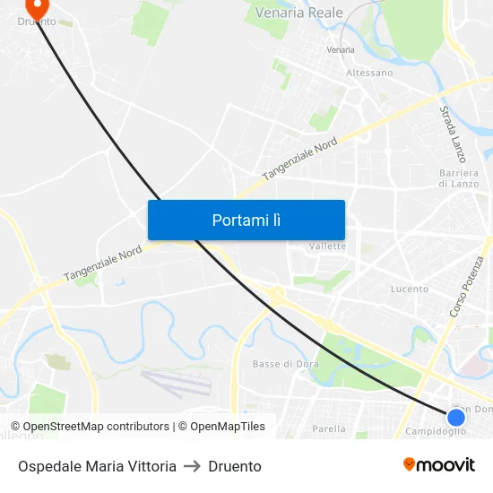 Ospedale Maria Vittoria to Druento map