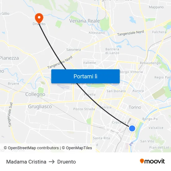 Madama Cristina to Druento map