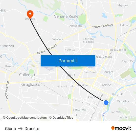 Giuria to Druento map