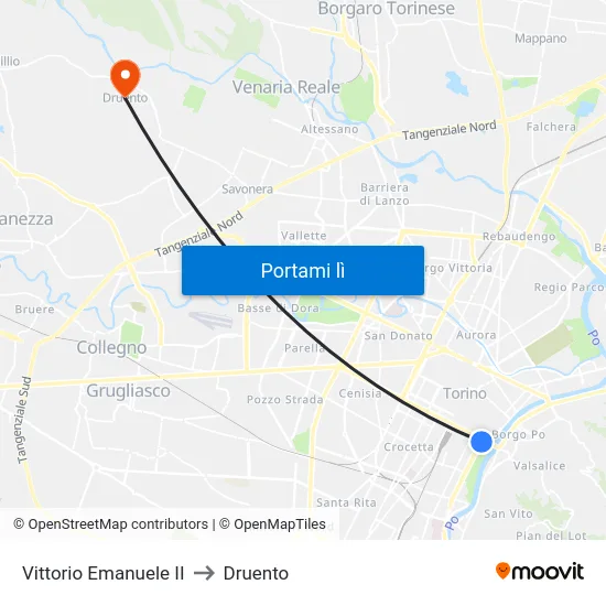 Vittorio Emanuele II to Druento map