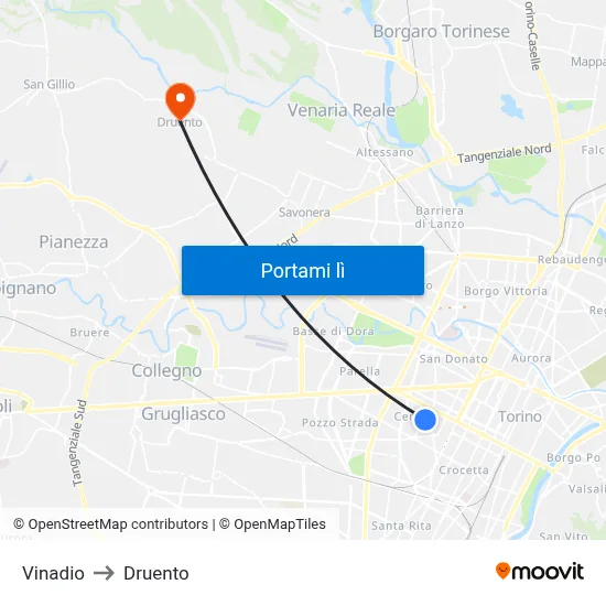 Vinadio to Druento map