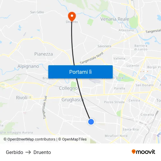 Gerbido to Druento map
