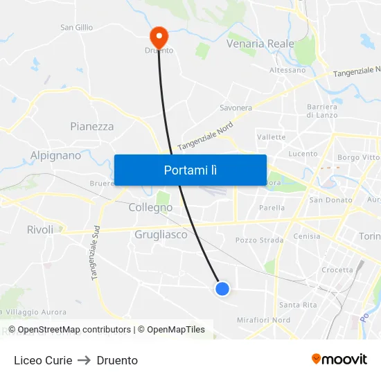 Liceo Curie to Druento map