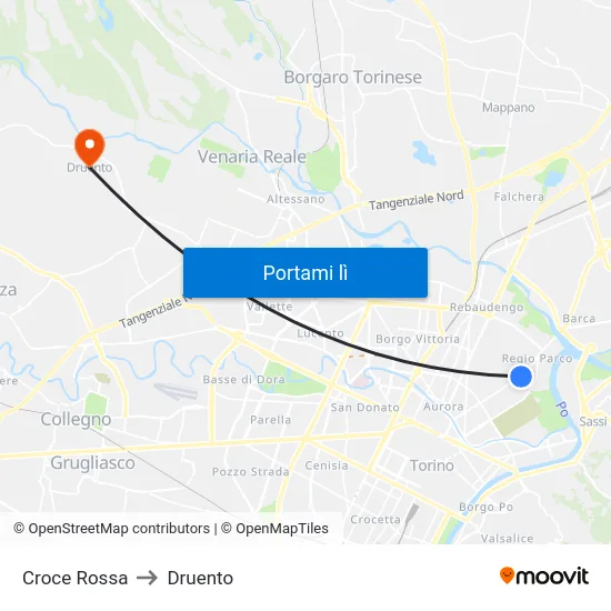 Croce Rossa to Druento map