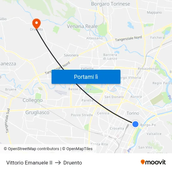 Vittorio Emanuele II to Druento map