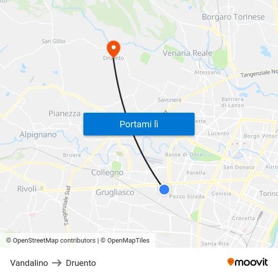 Vandalino to Druento map