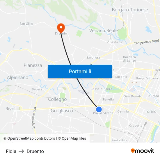 Fidia to Druento map