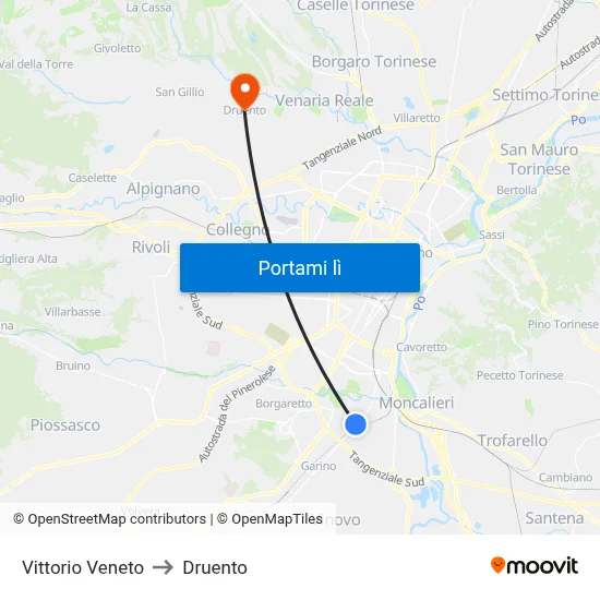 Vittorio Veneto to Druento map