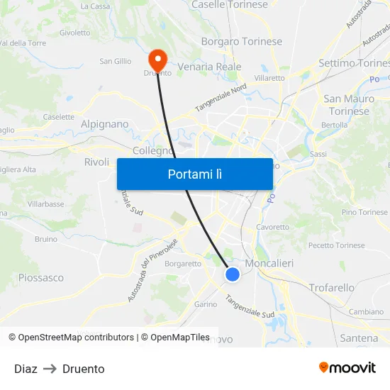 Diaz to Druento map