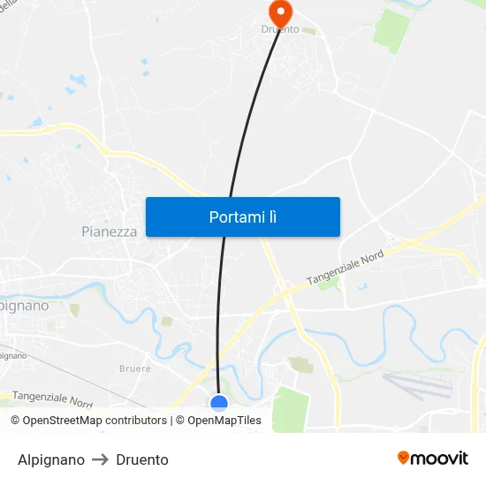 Alpignano to Druento map