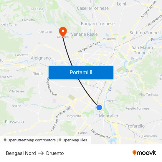 Bengasi Nord to Druento map