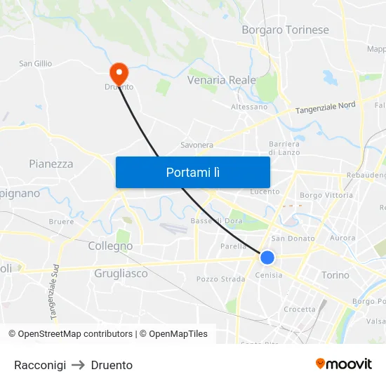 Racconigi to Druento map