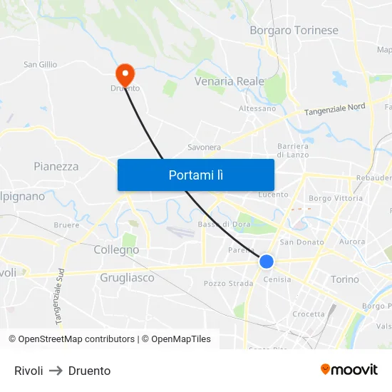Rivoli to Druento map