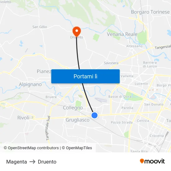 Magenta to Druento map