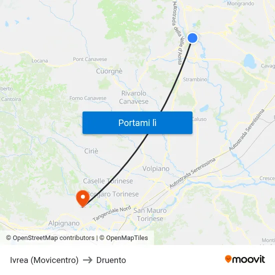 Ivrea (Movicentro) to Druento map