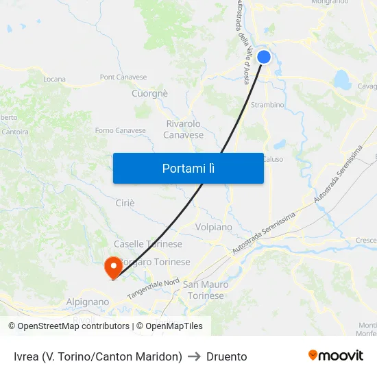 Ivrea (V. Torino/Canton Maridon) to Druento map
