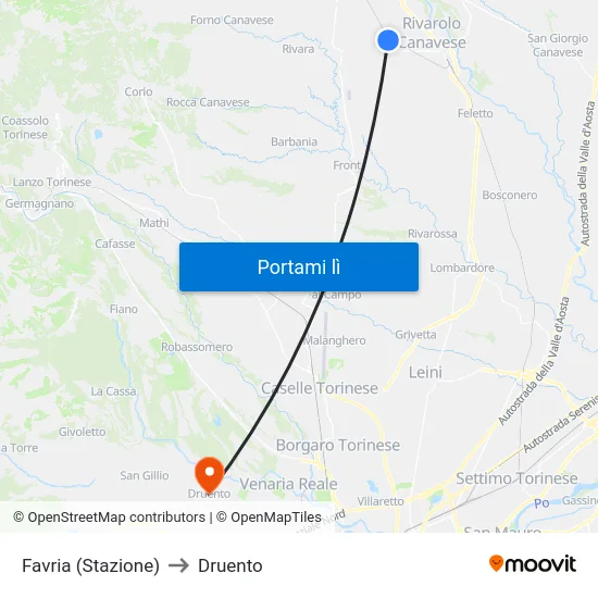 Favria (Stazione) to Druento map