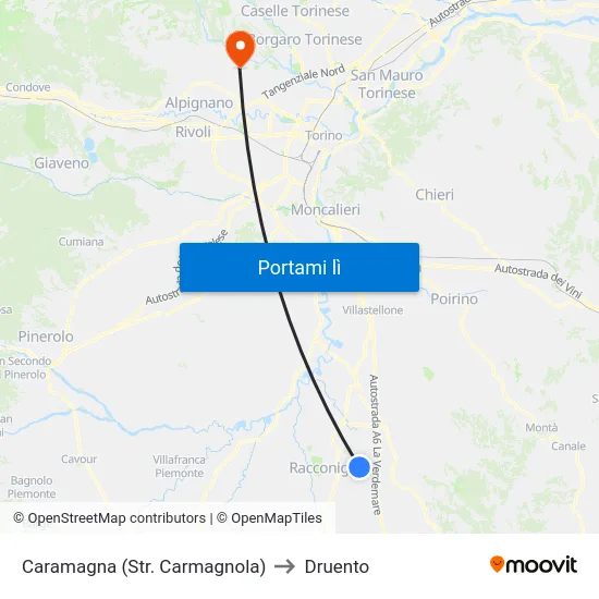 Caramagna (Str. Carmagnola) to Druento map
