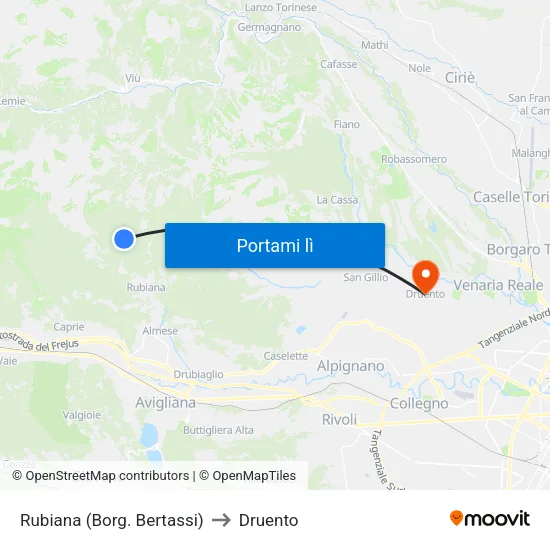 Rubiana (Borg. Bertassi) to Druento map
