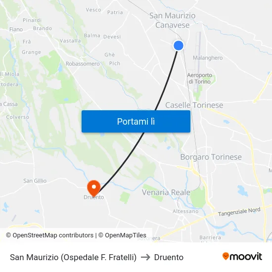 San Maurizio (Ospedale F. Fratelli) to Druento map
