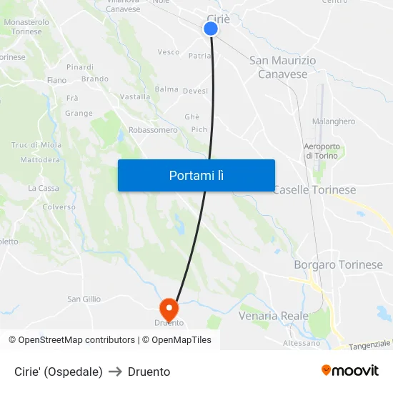 Cirie' (Ospedale) to Druento map