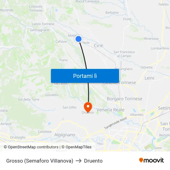 Grosso (Semaforo Villanova) to Druento map