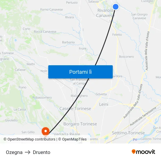 Ozegna to Druento map