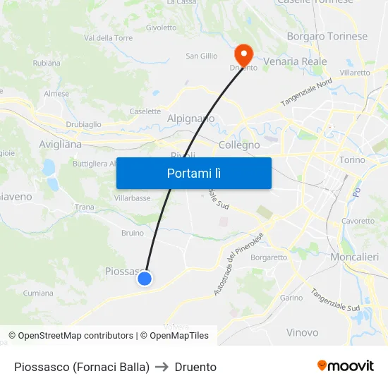 Piossasco (Fornaci Balla) to Druento map