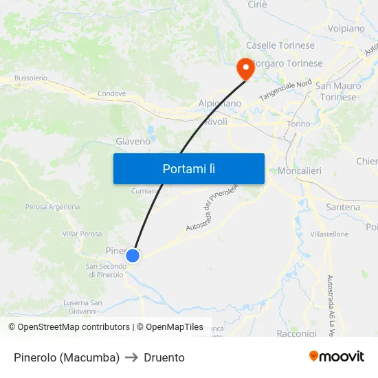 Pinerolo (Macumba) to Druento map