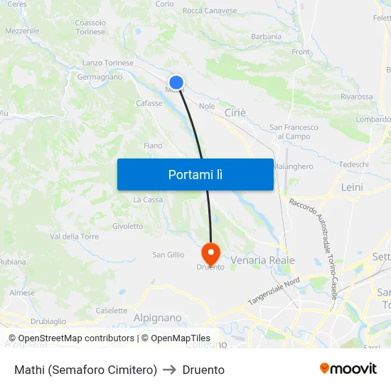 Mathi (Semaforo Cimitero) to Druento map