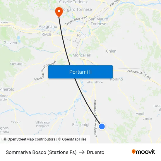 Sommariva Bosco (Stazione Fs) to Druento map