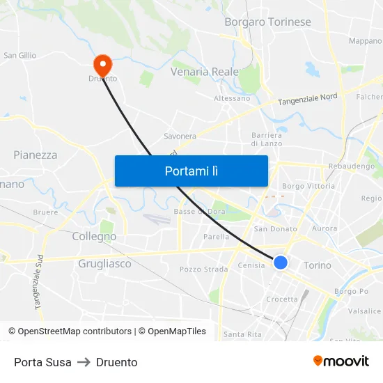 Porta Susa to Druento map
