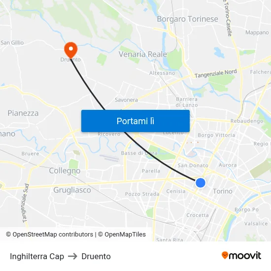 Inghilterra Cap to Druento map