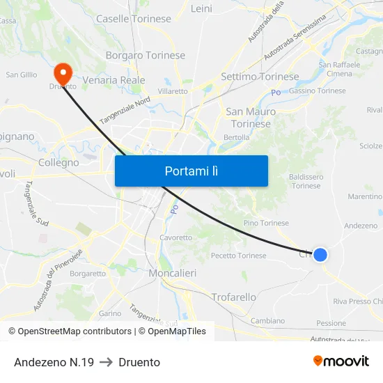Andezeno N.19 to Druento map