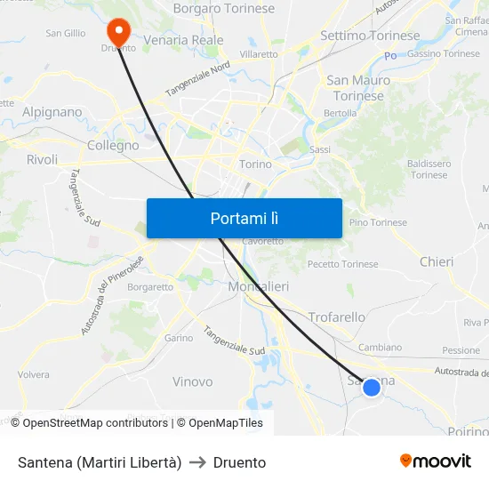 Santena (Martiri Libertà) to Druento map
