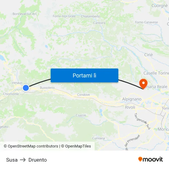 Susa to Druento map