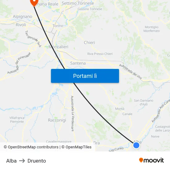 Alba to Druento map