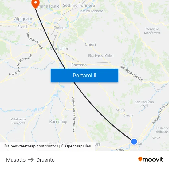Mussotto to Druento map