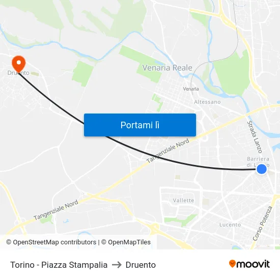 Torino - Piazza Stampalia to Druento map