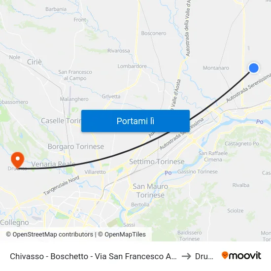 Chivasso - Boschetto - Via San Francesco Angolo Via Cene to Druento map