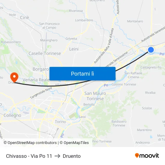 Chivasso - Via Po  11 to Druento map