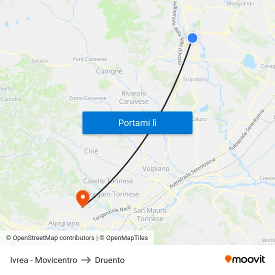 Ivrea - Movicentro to Druento map