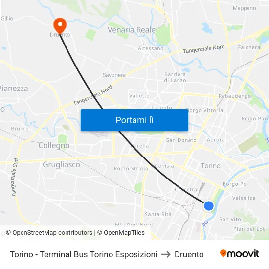 Torino - Terminal Bus Torino Esposizioni to Druento map